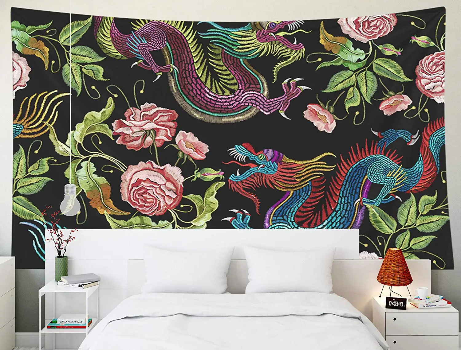 Печать настенные гобелены для гостиной и спальни Китайские драконы цветы пионы