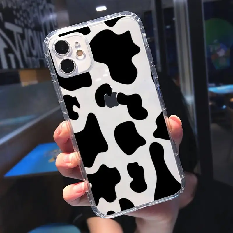

cow Black and white pattern Phone Case Transparent soft For iphone 5 5s 5c se 6 6s 7 8 11 12 plus mini x xs xr pro max