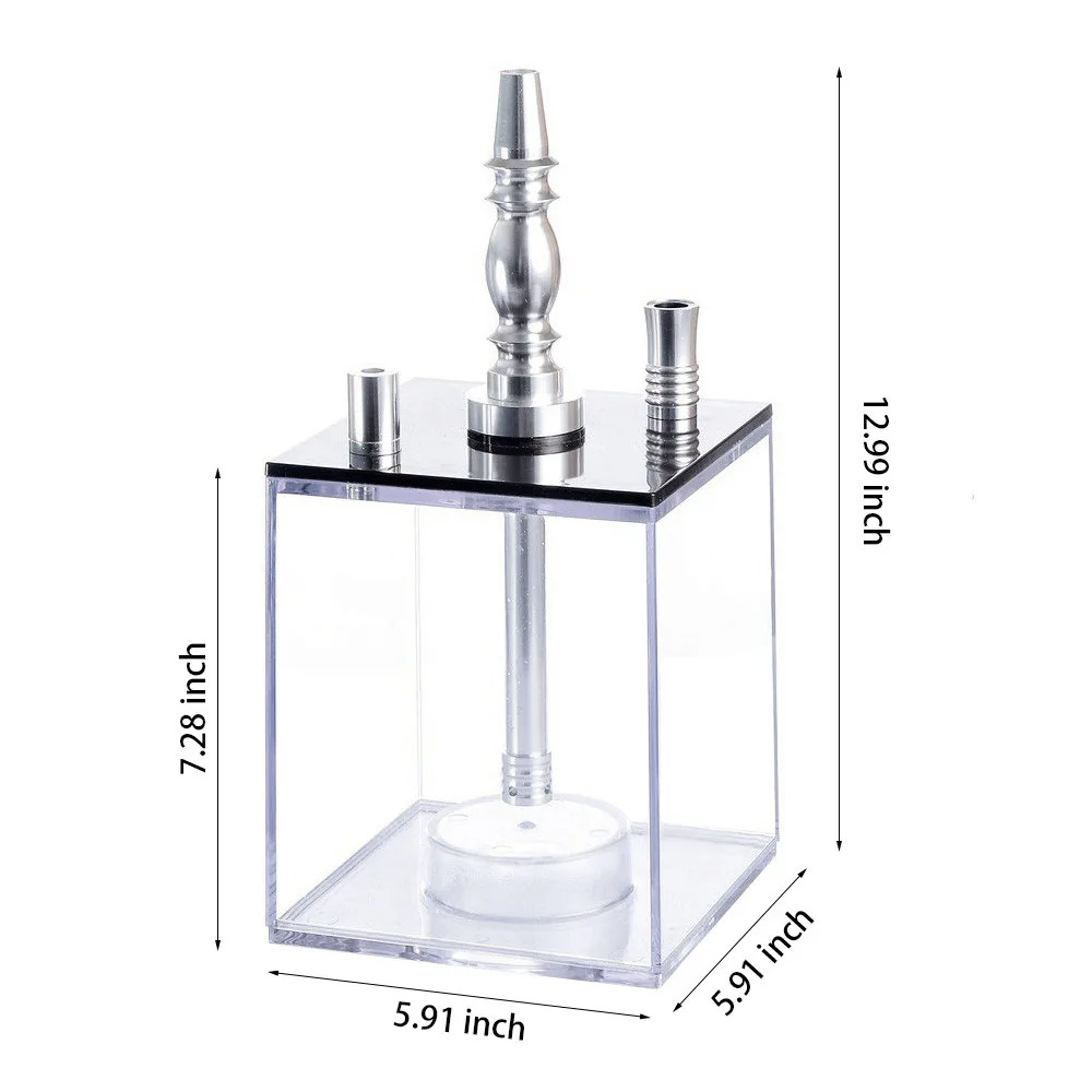 

Acrylic Hookah With Silicone Bucket Leather Hose Coal Clip Aluminum Pole Diffuser LED Light For Hookah