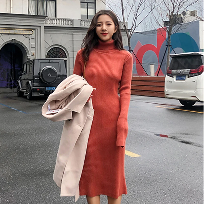 BGTEEVER Водолазка Осень-зима платье теплое трикотажное стрейч женское