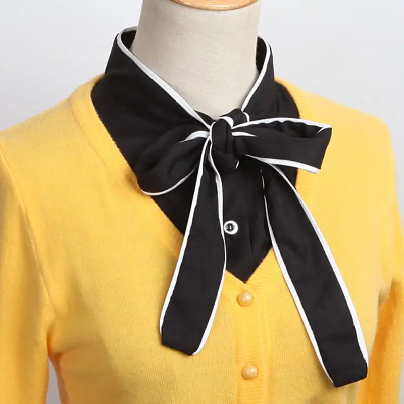 Женский белый ленточный галстук-бабочка с воротником пуговицами Съемная