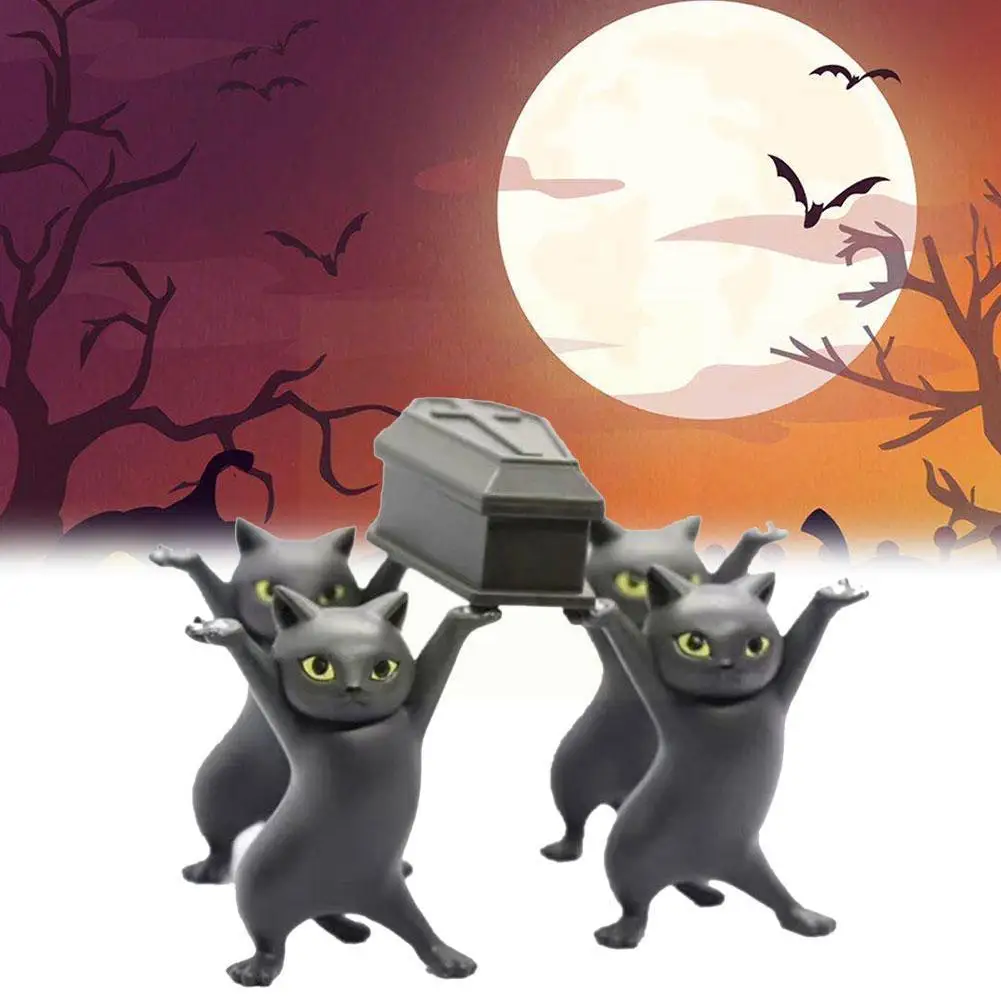 

Creative Funny Cat Carrying Coffin Model Cute Cat Funeral Toy Doll Character Dancing Desktop Decoration Gift Children M4F8