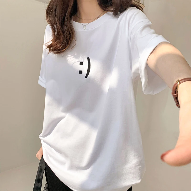 Лето 2021 Новый Средний Длина хлопок рисунком в виде улыбающихся рожиц С принтом