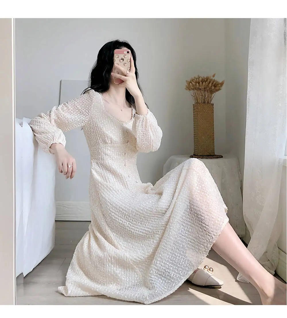 Bella Philosophy Новое Осеннее однотонное женское элегантное платье женское платье с высокой талией и квадратным воротником женское белое ТРАПЕЦИЕВИДНОЕ ПЛАТЬЕ