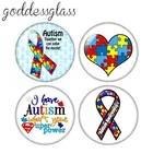 Пазлы с лентой для осведомленности об аутизме, 10 шт., 12 мм18 мм20 мм25 мм30 мм, круглые стеклянные фото Кабошоны, демонстрационные изделия с плоской задней стороной