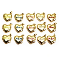 heart shape mama letter small pendant love mom charms drops paint micro zircon gold plated diy bracelet earrings accessories