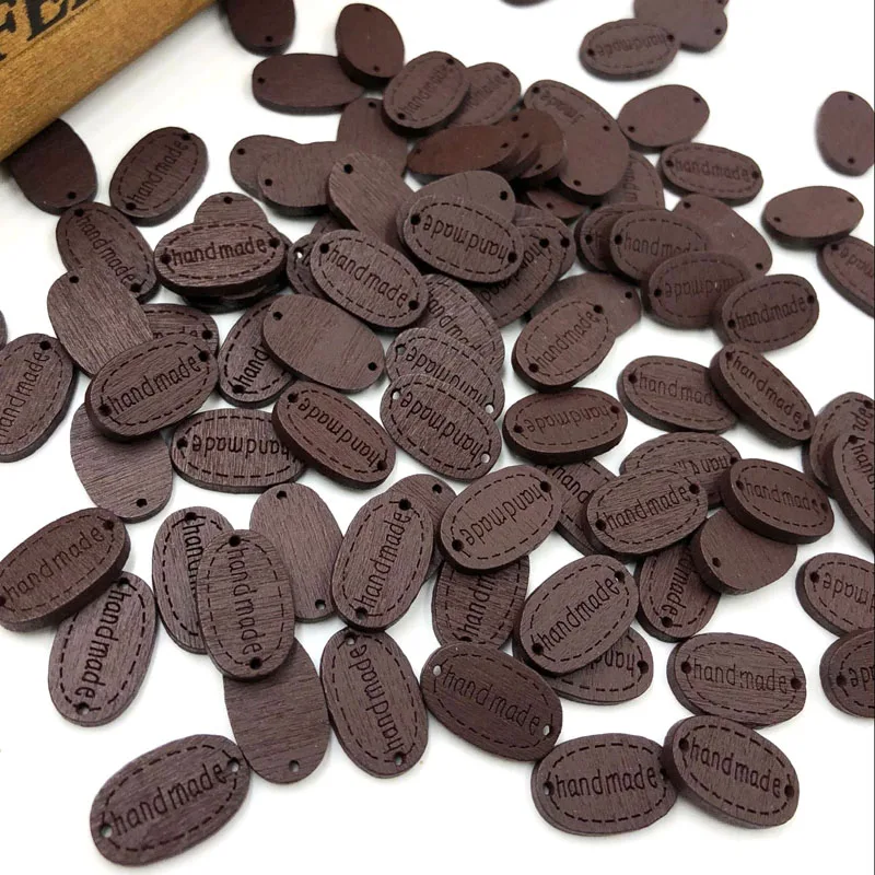 

50Pcs Mix Coffee "Handmade" 2 Holes Wood Sewing Buttons scrapbooking WB758
