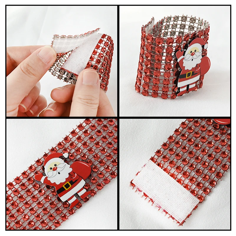 

5pcs Gold Silver Red Napkins Rings Chairs Buckles Santa Snowman Rhinestone Towel Ring for Christmas Party Home Table Decor