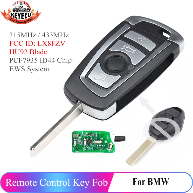 Ключ раскладушка KEYECU модифицированный 315 МГц/433 МГц ID44 чип HU92 для BMW 325 330 318 525 530 E38 E39