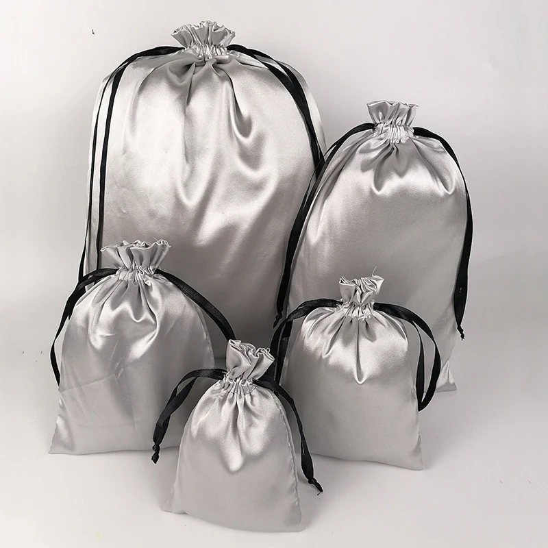

Custom Logo silk satin Drawstring Bag Wig Cosmetic HandBag Shoes Travel storage Beauty Products storage bag 60pcs/lot