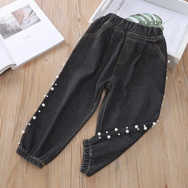 Новинка 2019 года Модные осенние джинсы с жемчужинами и бусинами Длинные свободные