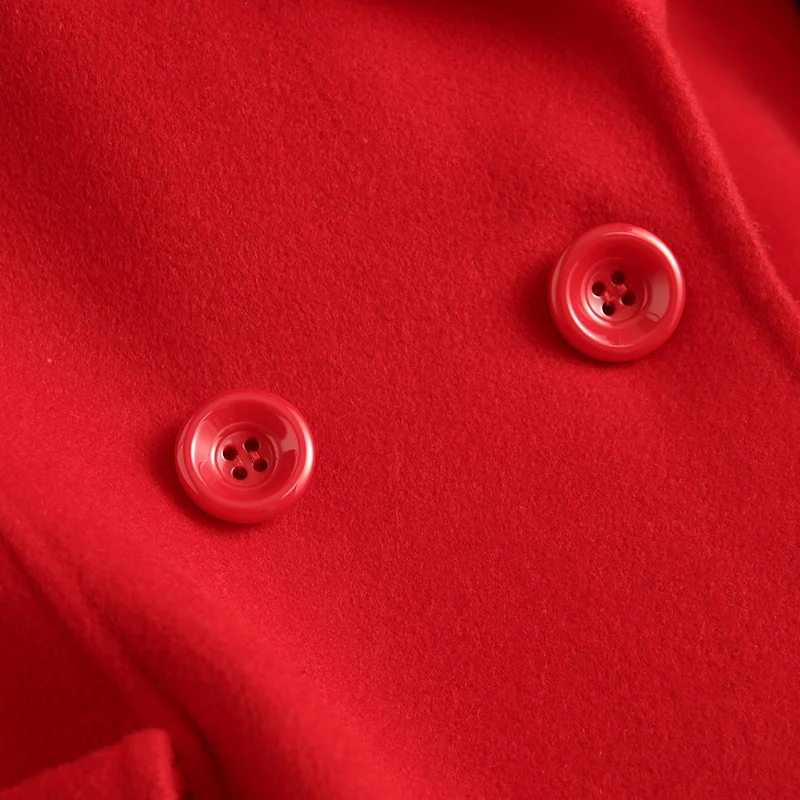 

Clearance double faced woolen coat pure hand-made wool long fit knee length woolen coat women's red wedding dress