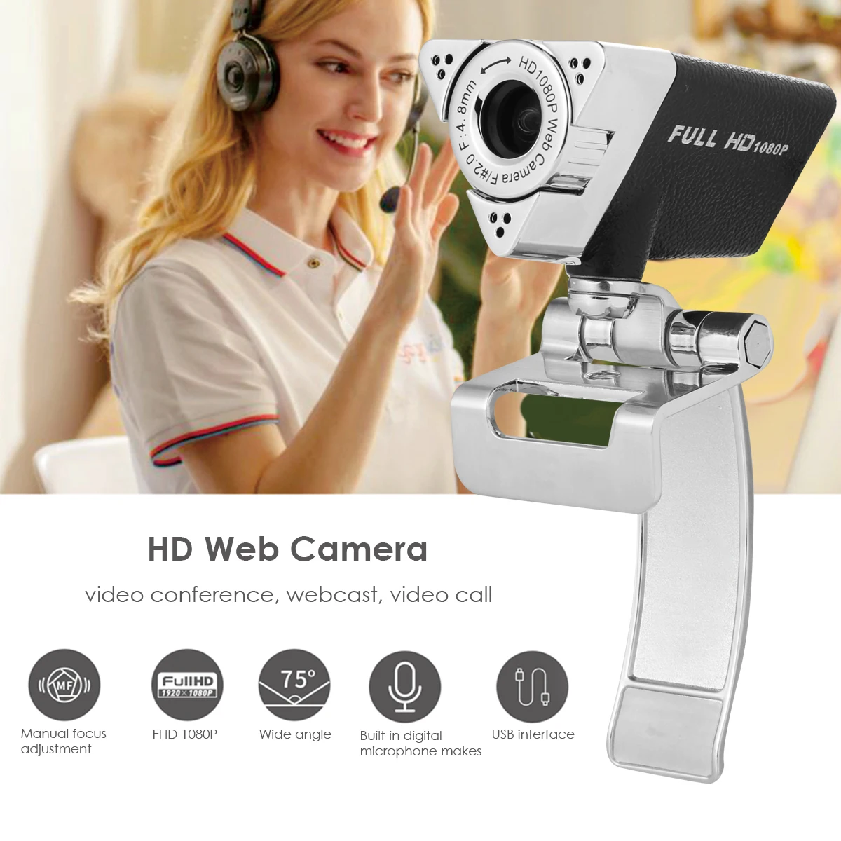 Веб-камера USB2.0 2 МП 1080P Full HD встроенный микрофон | Компьютеры и офис