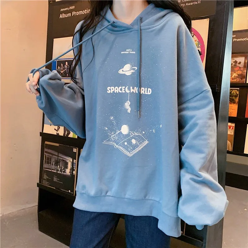 

2021 Spring Autumn Women's Cotton Sweatshirts Loose Casual Print Pullovers Thin Fashion Streetwear Female Hoodies