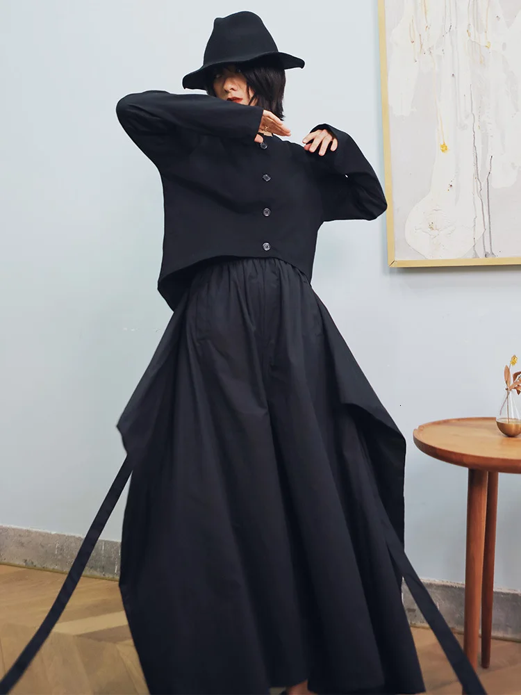 [LANMREM] 2020 Autumn And Winter New Products Fashion Retro Solid Color Button Long-sleeved Shirt Loose Skirt Female PA193 | Женская