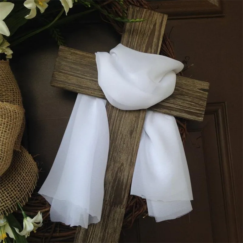 

Easter Wreath With Cross Burlap Bow Rustic Grapevine Wreath Spring Decorating Diy Easter Front Door Wreath Decoration