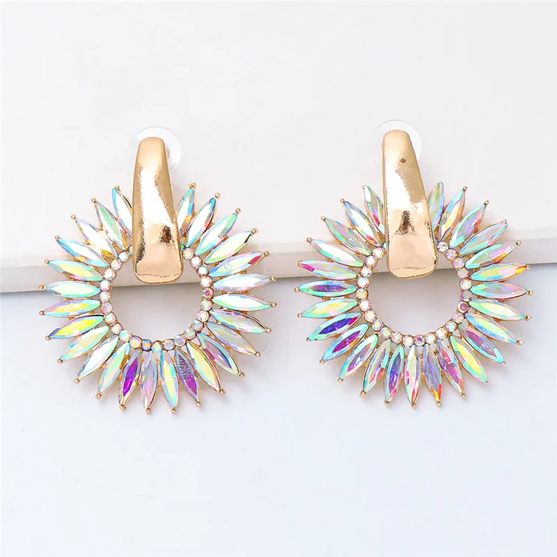 hot brand colorful crystal metal drop dangle earrings for women geometric wedding party jewelry rhinestone statement earrings free global shipping