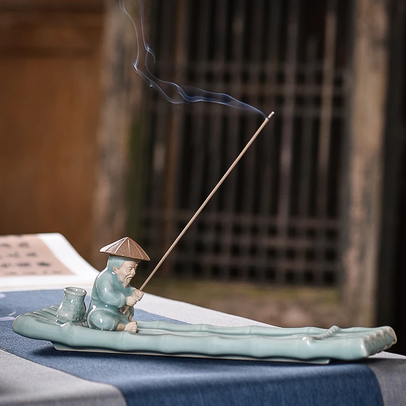 

GY Jiang Taigong Fishing Incense Burner Ceramic Incense Insert Sandalwood Agarwood Seat Incense Stand Gift Box Packaging