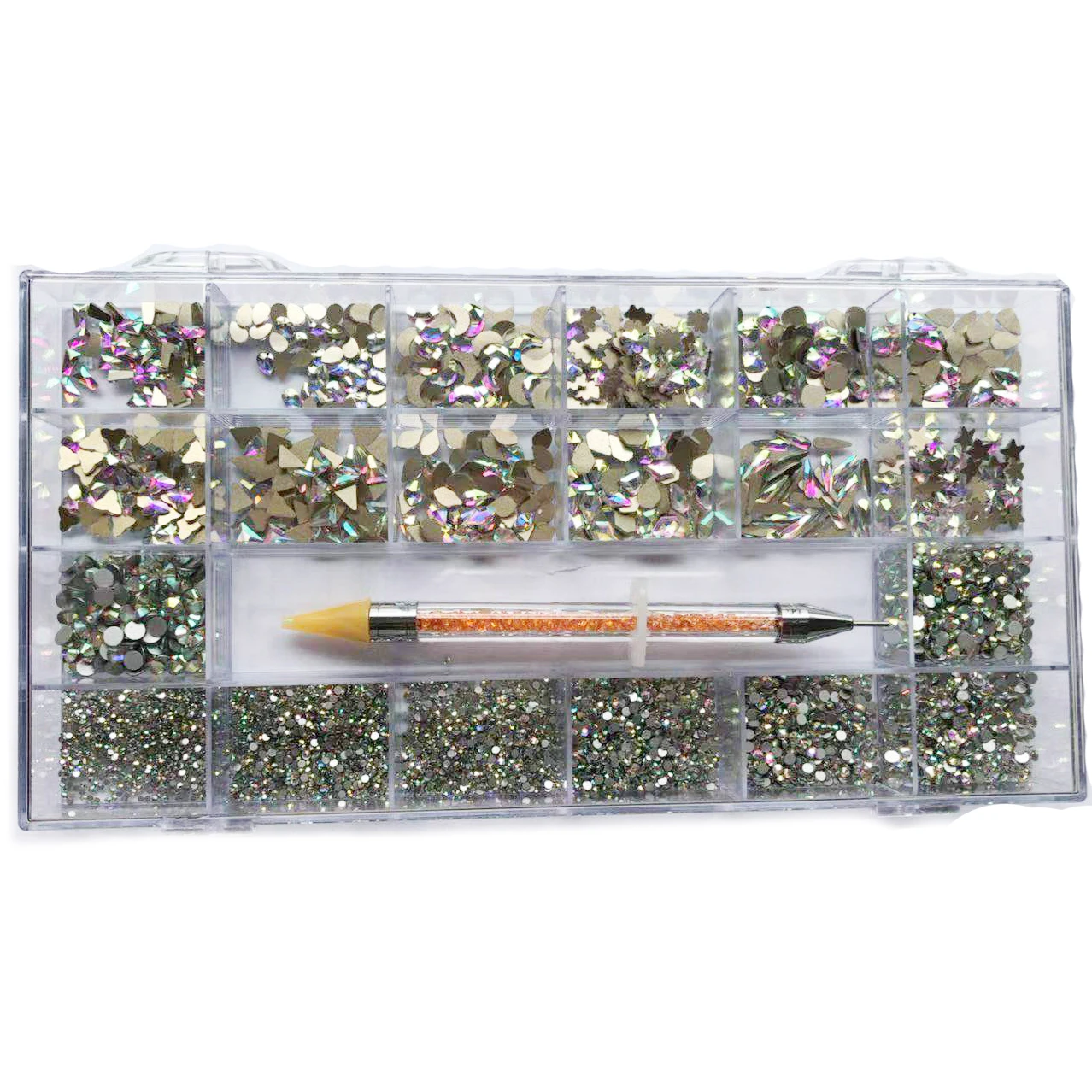 

21Grids/Box 1000pcs Nail Art Rhinestones+1pc Dotting Pen Crystal Red/AB Color Set Flatback Strass Charms Nail Decorations