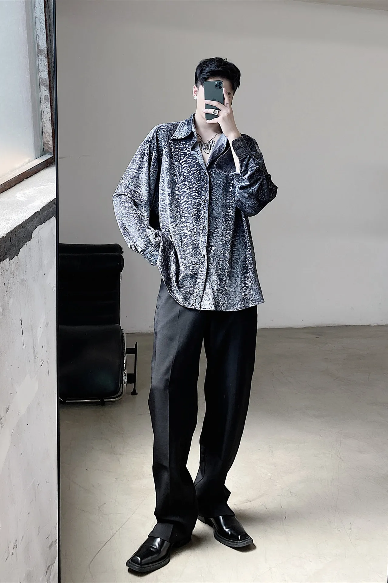 

Men Clothing 2021 Spring New Personality Pattern Shirt Fashion Retro Style Nightclub Stage Outfit Top Camisas Para Hombre