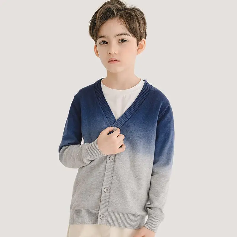 

Коллекция 2021 года, весенние свитера-кардиганы для мальчиков трикотажная одежда с v-образным вырезом и длинными рукавами для детей возрастом от 3 до 14 лет, детские вязаные топы, одежда