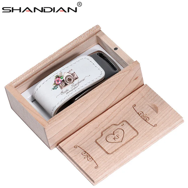 SHANDIAN USB 2.0 custom Company Logo Flash pen drive 64GB 32GB 4GB 8GB 16GB Pendrive Leather Usb+Box 1PCS free logo | Компьютеры и