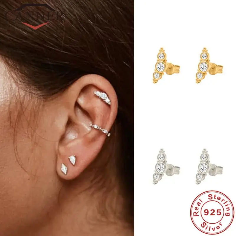 

CANNER Jewelry 925 sterling Silver Zircon Piercing Earrings Small Stud Earrings Gold Color Ears Stud For Men Crystal Earings