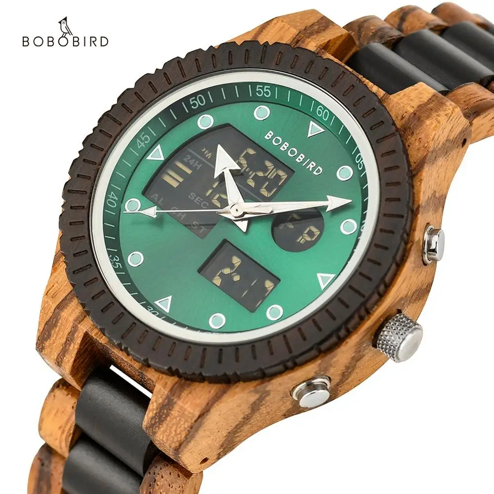 

BOBO BIRD, деревянные мужские электронные часы с двойным светодиодный дисплеем, многофункциональные часы для мужчин, автоматическая неделя дат...