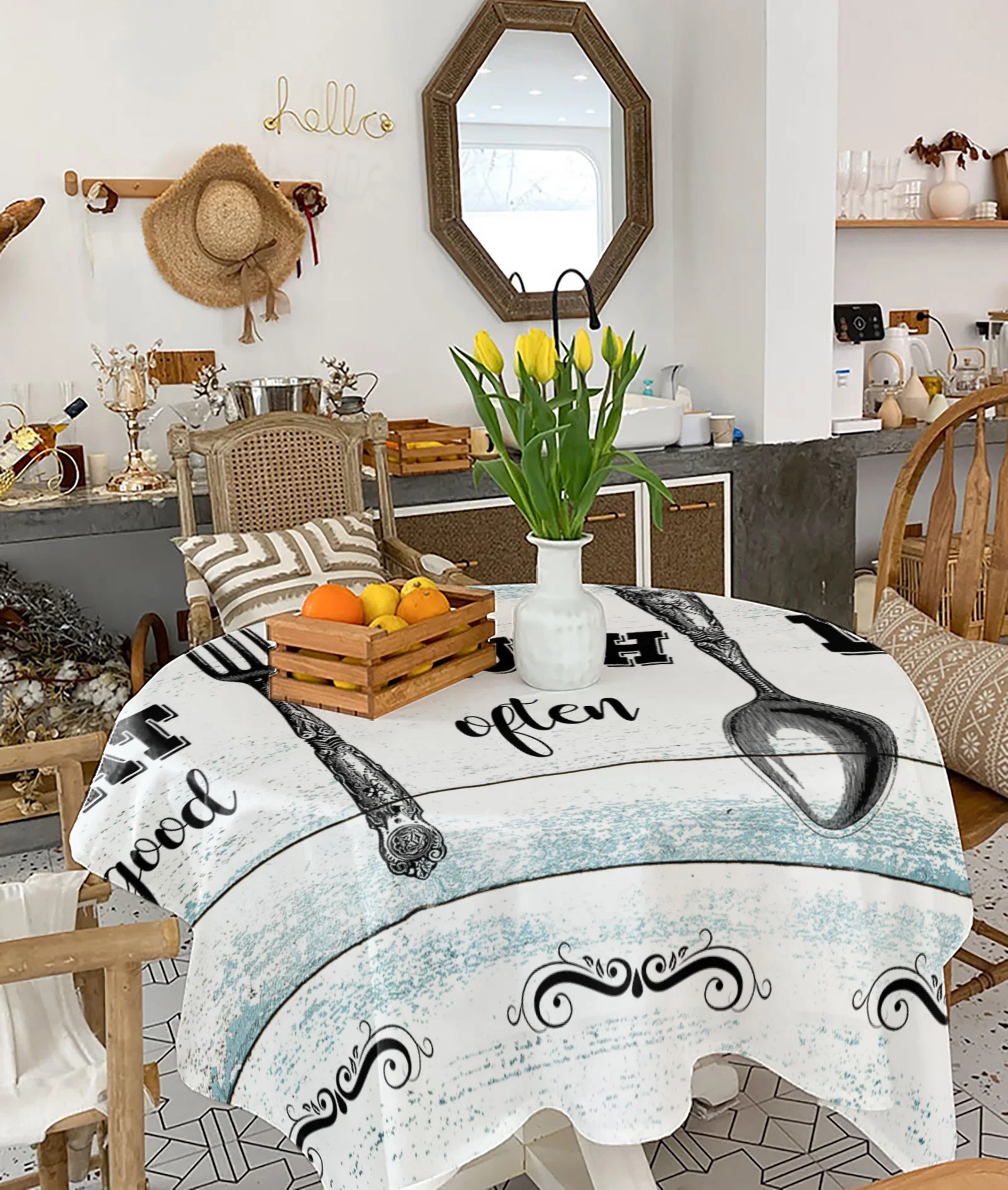 Водонепроницаемая скатерть в стиле ретро для кухни вилки ложки древесины