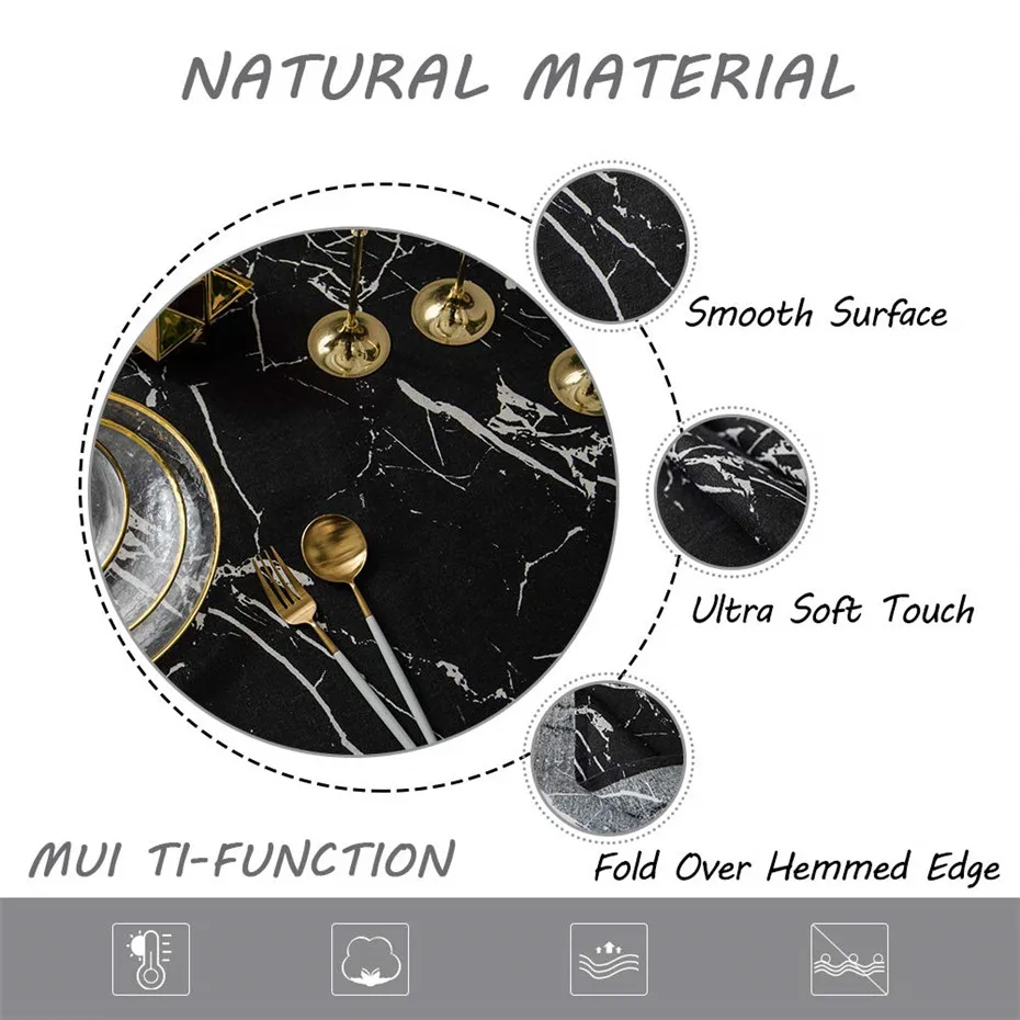 Stylish Black Marble Vein Rectangle Tablecloth Ins Modern Minimalist Table Cover for Kitchen Dinning Tabletop Decoration Home | Дом и сад