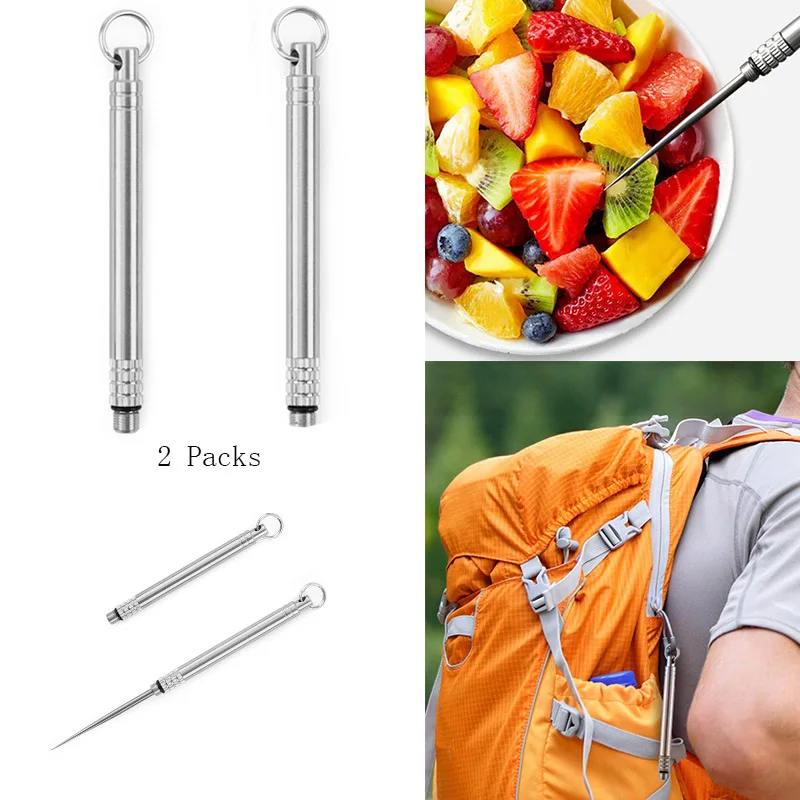 

2 шт., карманные титановые зубочистки для фруктов