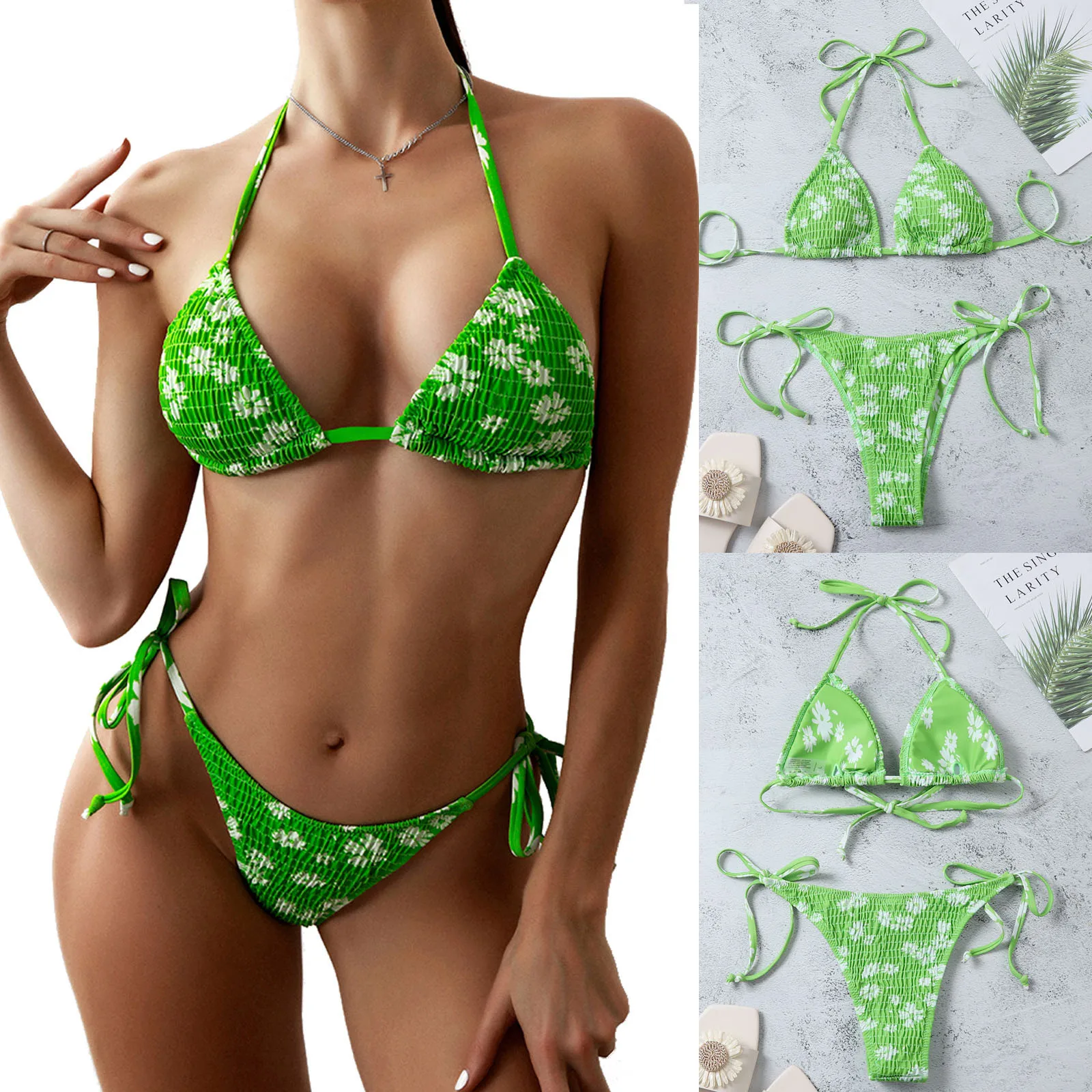 

Для женщин; Большие размеры, рисунок из листов, танкини, Swimjupmsuit пуш-ап купальник летние небольшие свежие пляжная стеганая купальники бикини ...