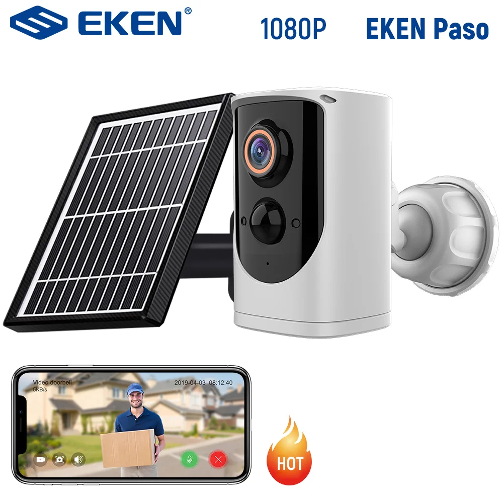 

EKEN Paso 1080p Battery Camera with Solar Panel IP65 WiFi Weatherproof Motion Detection Wireless IP Security Camera Surveillance