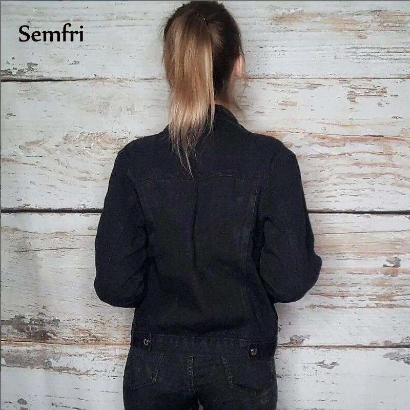 semfri джинсовая куртка женская 2019 черная джинсовка осенне зимнее пальто