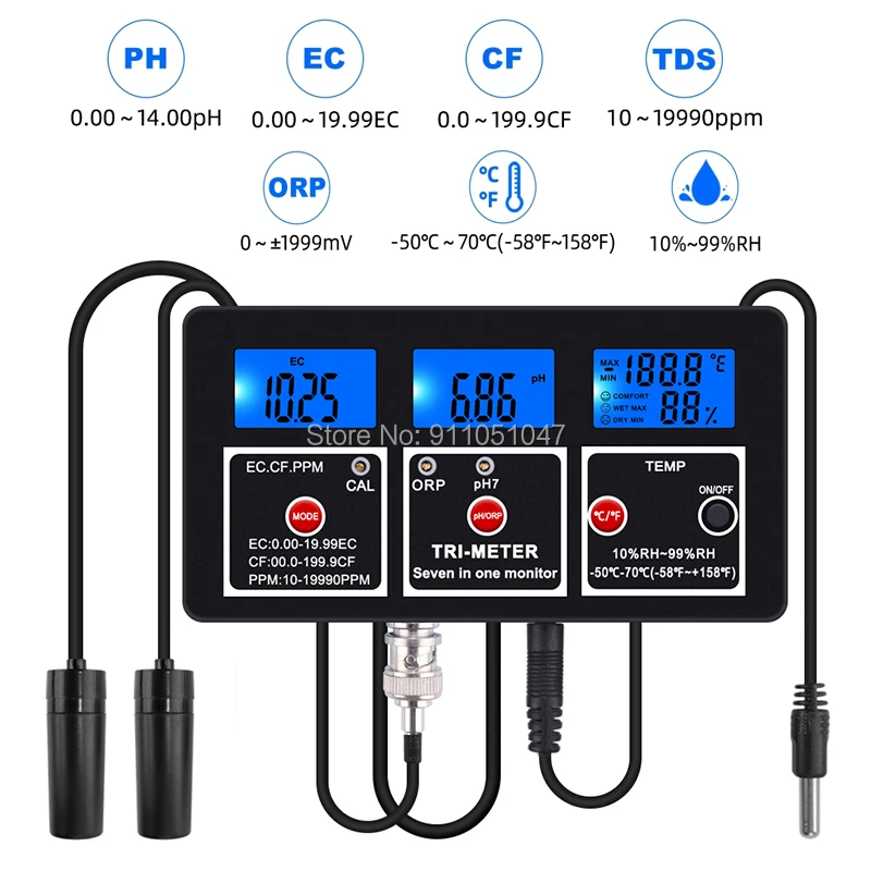 PH EC TDS ORP CF измеритель влажности 7 в 1 монитор качества воды Acidimeter тестер