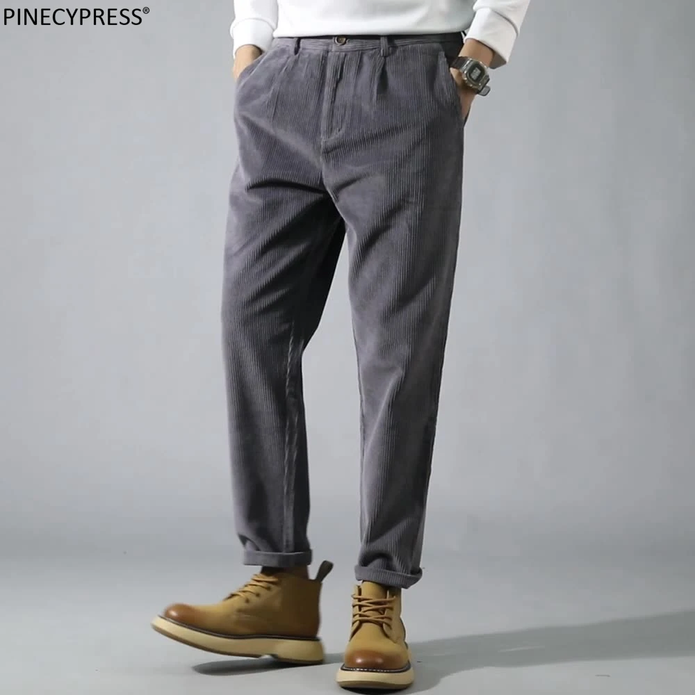 

100% Cotton Corduroy Man Pants High Quality Casual Simple Male Classic Retro Gentlemen Youth Fashion Zipper Fly Men Trouser