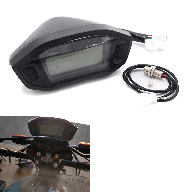 

Motorcycle Universal LCD Digital 13000rpm Speedometer Backlight Motor Vehicle for 2-4 Cylinders Meter Odometer 7 Colors Adjust