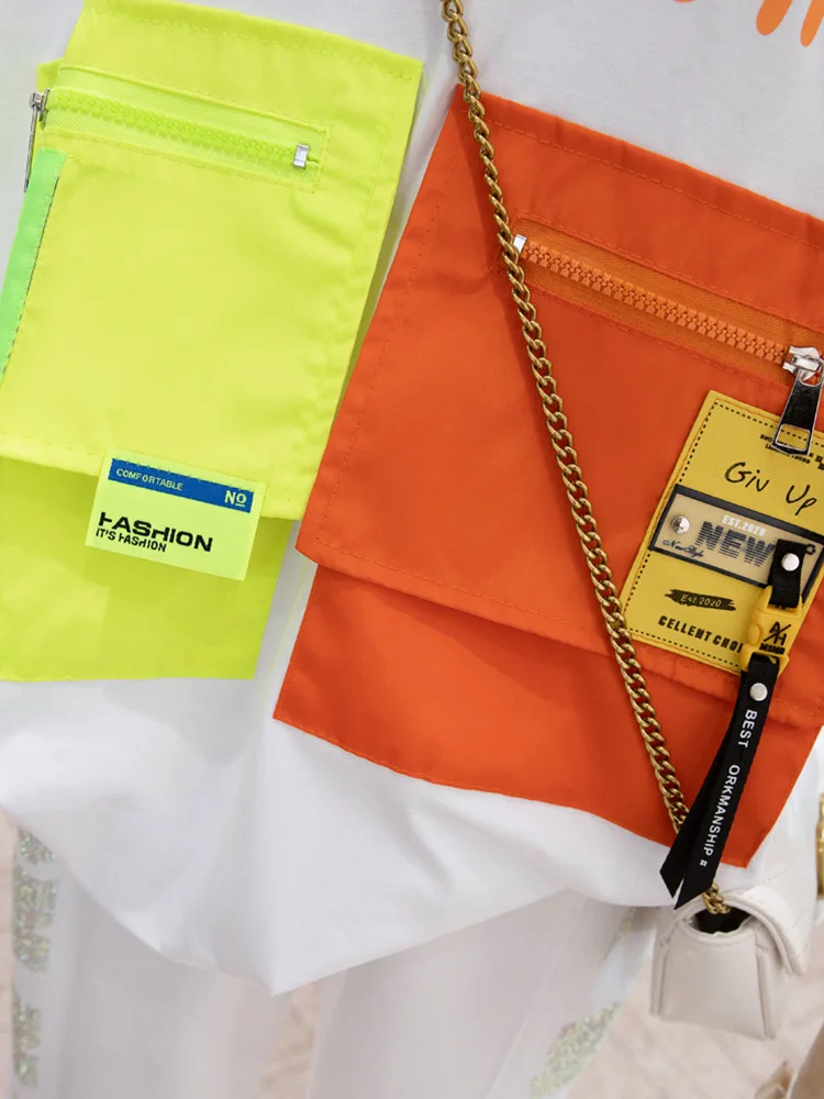 

2021 New Mid-Length plus Short Sleeve Women's Loose Korean Style T-shirt Women's Personalized Pocket Women's Short Sleeve