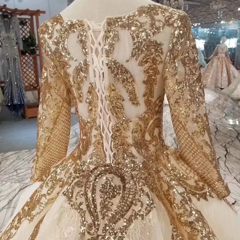 LSS380 Роскошные блестящие вечерние платья с золотыми блестками длинными рукавами