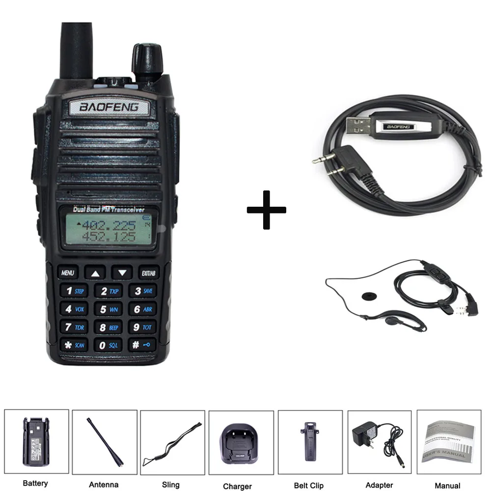 uv82-earp-cab Baofeng UV-82 рация 8 Вт двойной PTT двухстороннее радио 2800 мАч Двухдиапазонный портативный 10 км приемопередатчик UV82 рация CB радио - Цвет: uv82-earp-cab