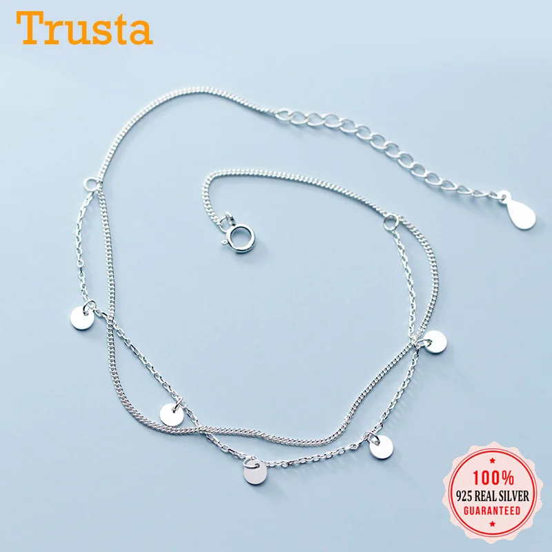 

Trustdavis 925 Sterling Silver Fashion Sweet Double Layer Round Wafer Chain Anklets For Women Valentine's Day Gift Jewelry DA671