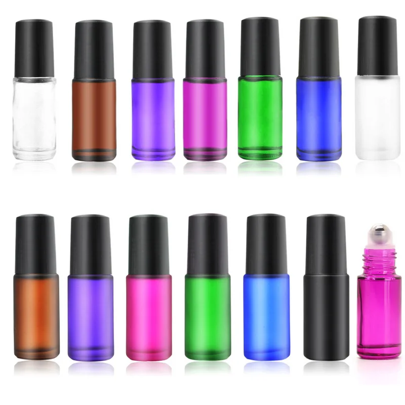

2/5/10PCS 5ml Portable Frosted Glossy Essential Oil Perfume Thick Glass Roller Vial Travel Refillable Rollerball Bottle