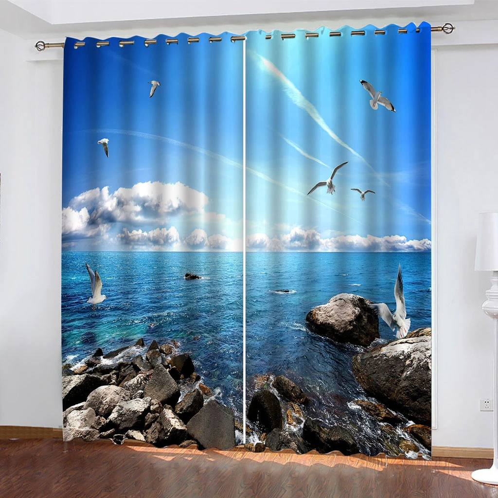 

Luxury Blackout 3D Window Curtains For Living Room Bedroom blue lake landscape curtains decoration curtain