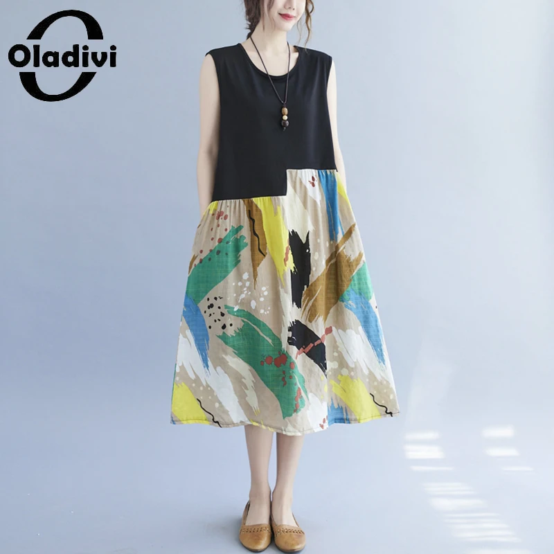 

Oladivi Oversized Women Clothing Casual Loose Vest Sundress Ladies Summer Sleeveless Dress Comfortable Midie Dresses Tunics 9784