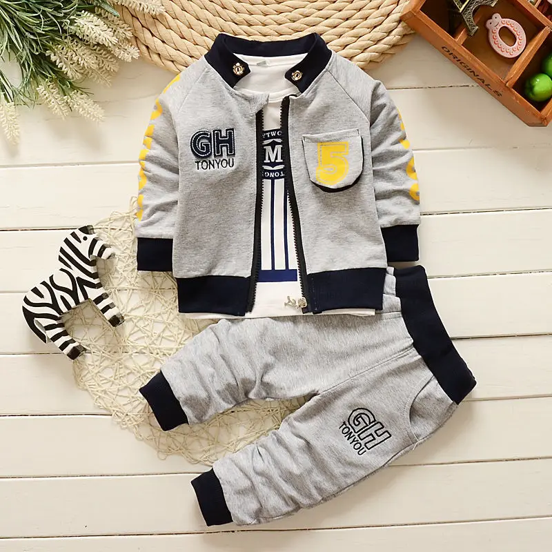 Boys Clothing Sets Spring Autumn Children Casual Cotton Long Sleeve 3pcs Coat+t-shirt+pants Tracksuits For Kids Sports Suit |