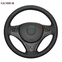 black artificial leather car steering wheel cover for bmw e90 325i 330i 335i e87 120i 130i 120d