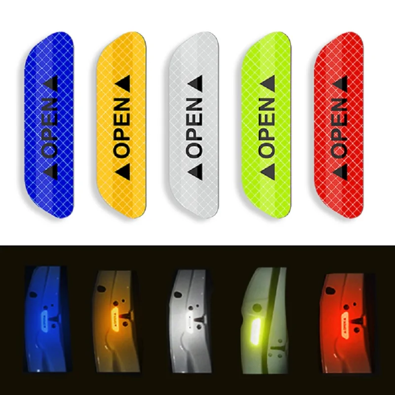 

4Pcs/set Car Door Stickers High Reflective Strips Tape Universal Safety Warning Mark OPEN Tips Notice Protect Strips Stickers
