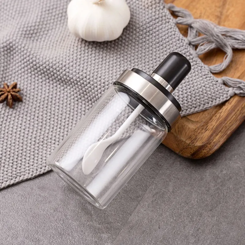 Spice Pepper Container Glass Spoon Lid Kitchenware Empty Dispenser Transparent Jar Salt Sauce Seasoning Bottle | Дом и сад