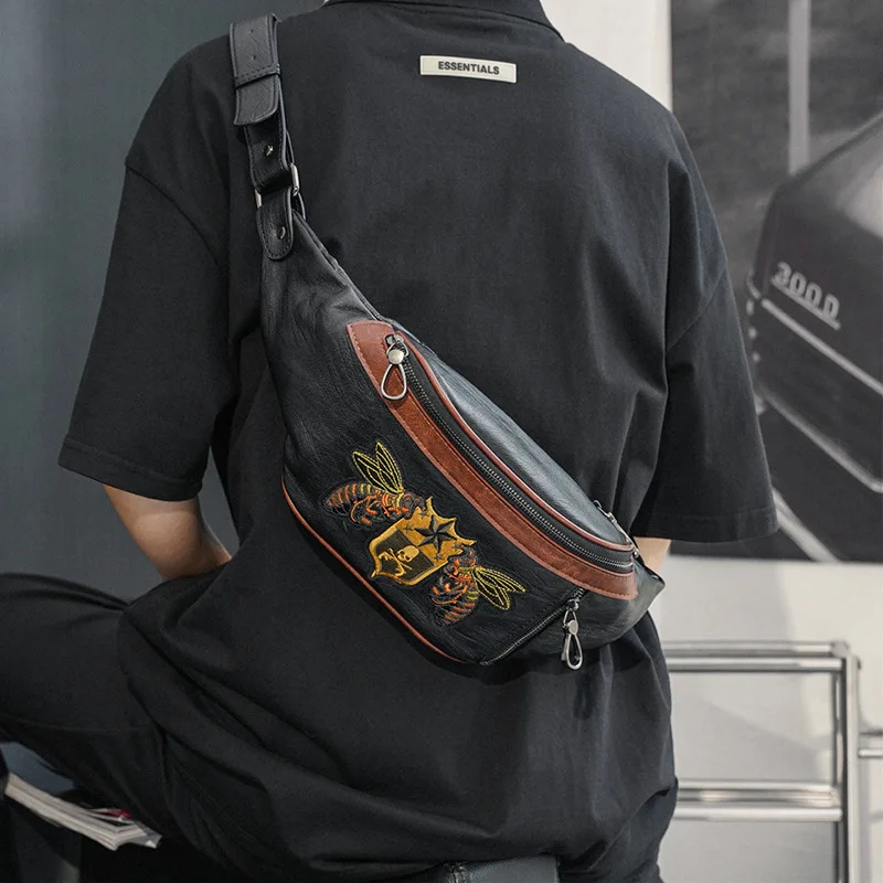 

Men's Crossbody Chest Bag Fanny Pack Designer Waist Bag for Men Belt Purse Leather Motorcycle Bum Travel Bags Phone Pouch Sac