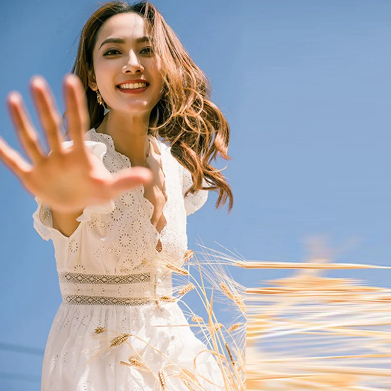 

Solid Color Embroidery Dresses Ladies Streetwear V-Neck Summer Dress Women Clothes High Waist Dress Summer Sundresses Female